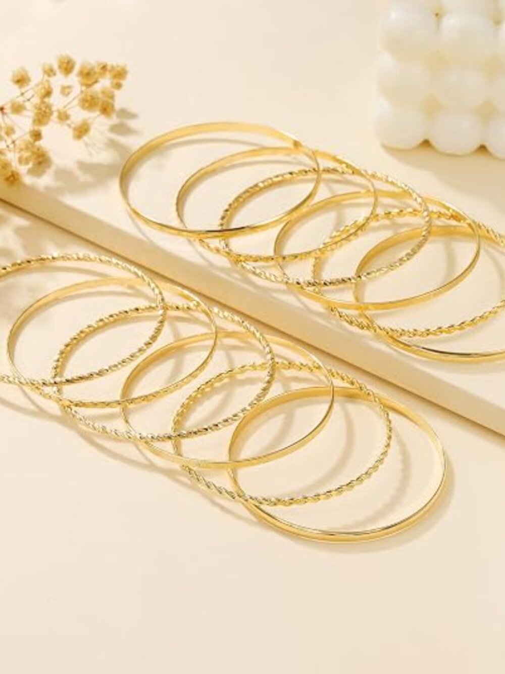 12-Piece Gold Boho Stackable Bangle Set - Picture 2 of 6